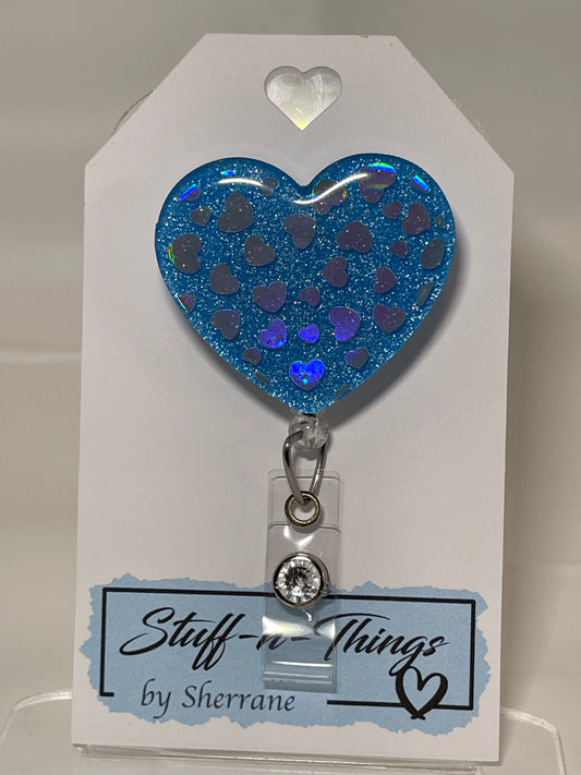 Heart with blue glitter & Silver Holographic Vinyl Hearts