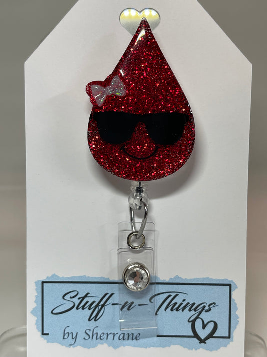 Blood Drop Badge Reel, Heart Sunglasses, White Bow & Silicone Beads