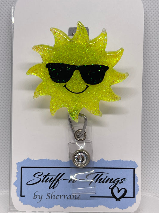 Happy Sun with Sunglasses Badge Reel