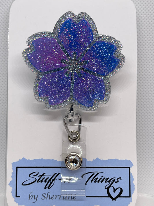 Cherry Blossom Silver Glitter Badge Reel