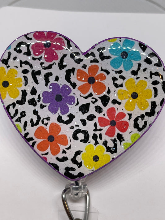 Heart with Multiple Color Flower Badge Reel