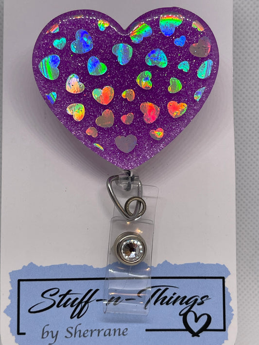 Heart Purple with Heart Holographic Vinyl Badge Reel