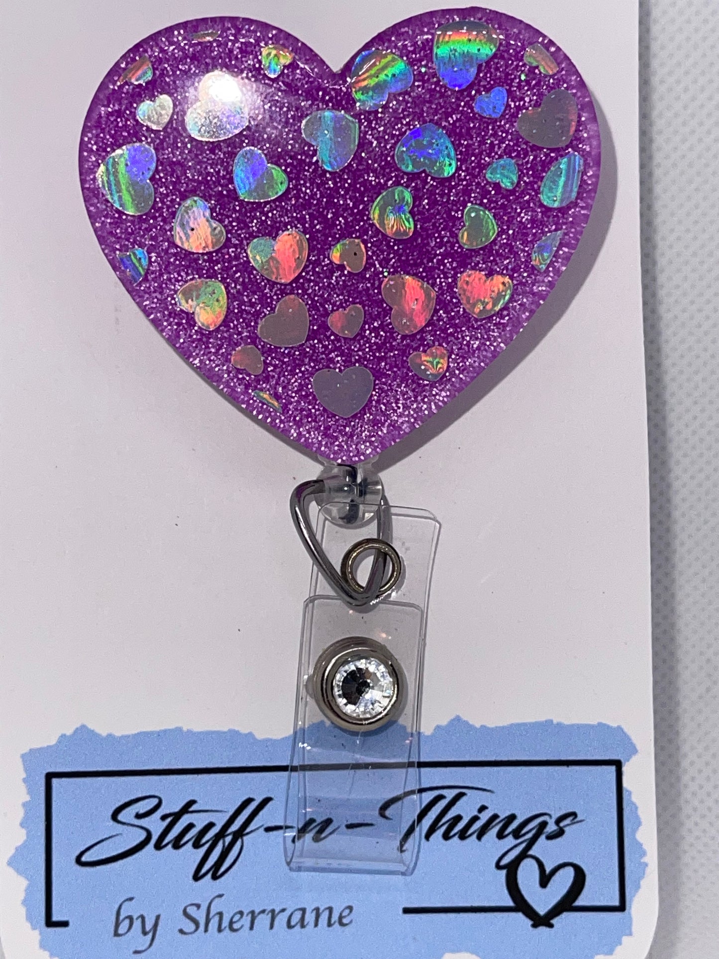 Heart Purple with Heart Holographic Vinyl Badge Reel