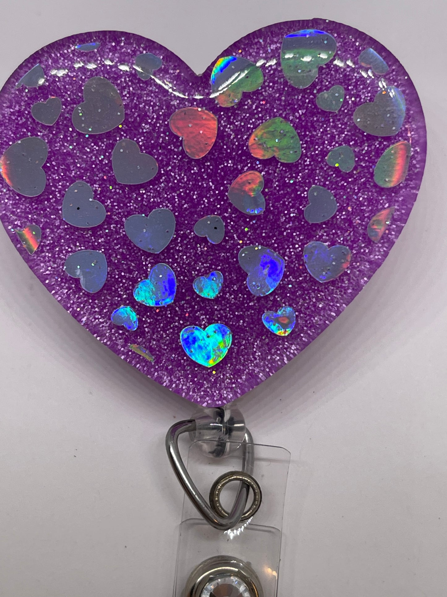 Heart Purple with Heart Holographic Vinyl Badge Reel