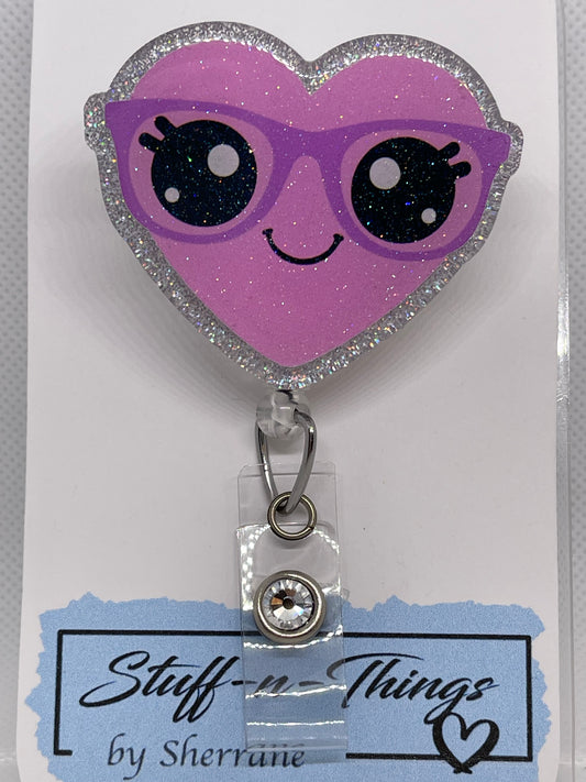 Heart with Lavender Glasses Resin Badge Reel