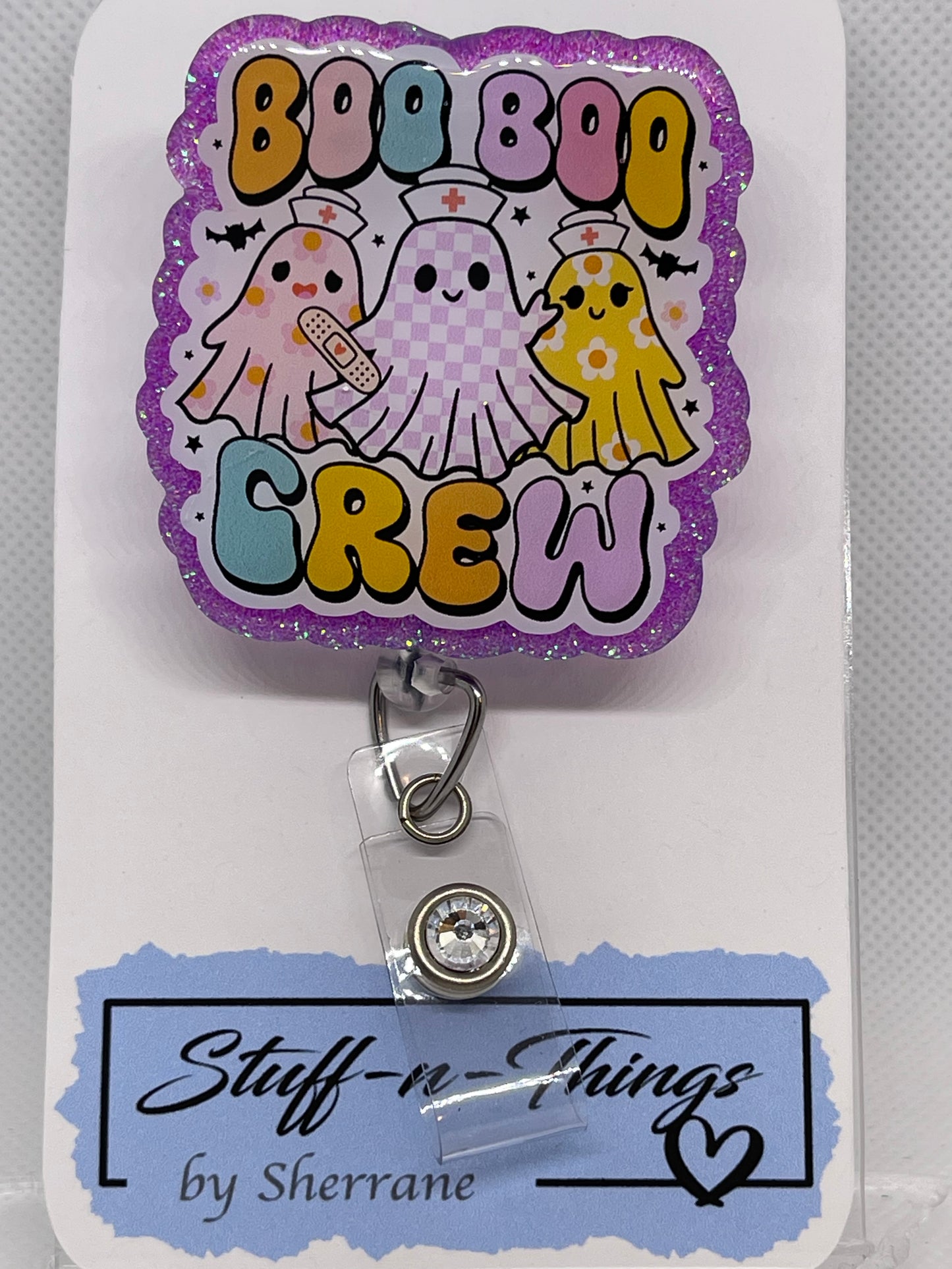 Halloween Boo Boo Crew Resin Badge Reel-Lavender