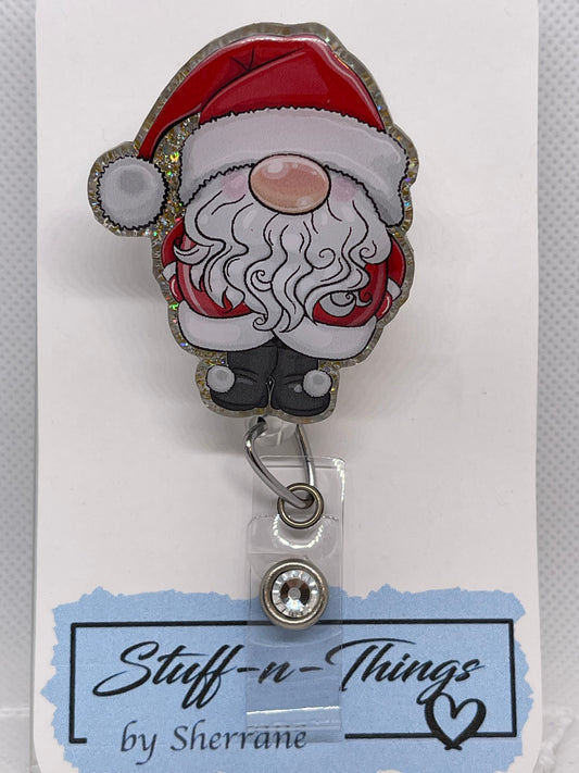 Christmas Gnome Santa - Gold Glitter Badge Reel