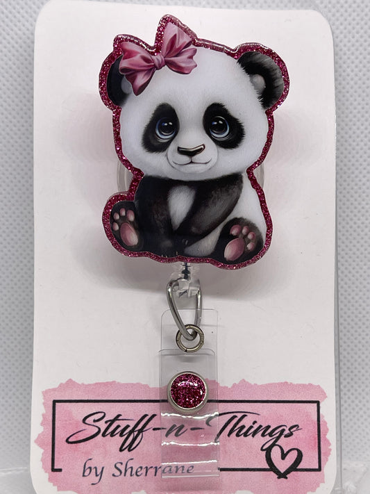 Panda Pretty in Pink Resin Badge Reel