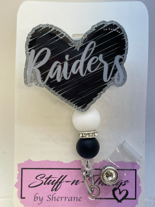 Raiders Heart Badge Reel w/ Beads